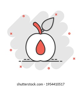 Apricot fruit icon in comic style. Peach dessert vector cartoon illustration on white isolated background. Organic dessert business concept splash effect.