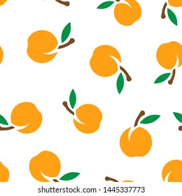 Apricot fruit icon seamless pattern background. Peach dessert vector illustration on white isolated background. Organic dessert business concept.