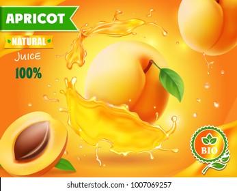 Apricot Fruit In Juice Splash Advertising Poster