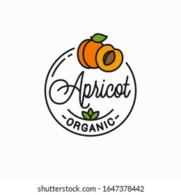 Apricot fruit logo. Round linear logo of apricot slice on white background