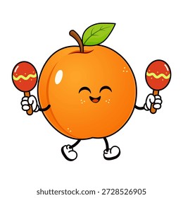 Mascota de fruta de albaricoque bailando tocando música de maracas