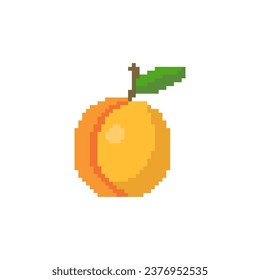 Apricot fruit pixel 8bit art vector illustration background.
