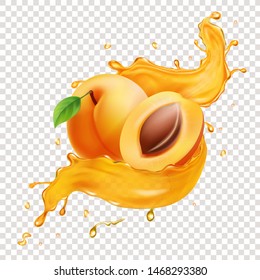 Apricot fruit in realistic fresh juice splash illustration