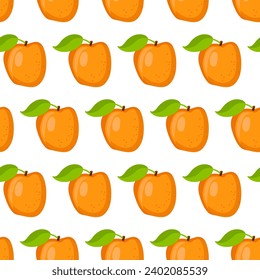 Apricot fruit seamless background. Whole fruit with leaf. Farmer Market print. Organic tropical food eco template for menu, juice wallpaper, apricot products, website, banner. Repeated background