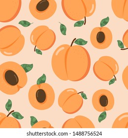 Apricot fruit seamless pattern. Fresh organic food background. -Vector