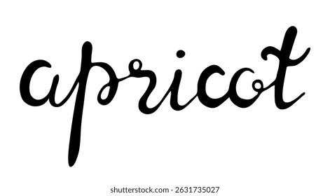 Apricot fruit vector sketch. Lettering of the word "apricot" Black and white outline. Hand drawn fruit illustration for greeting cards, posters, recipe, culinary design. Isolated on white background. 