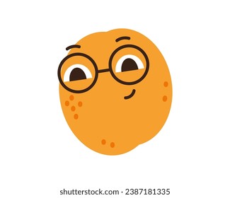 Apricot with glasses cute character. Funny tropic fruit face emotion. Vector illustration