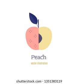 Apricot half fruit vector illustration. Engraved organic food hand drawn sketch flat illustration. Geometric apricot isolated on white background. - Vector 