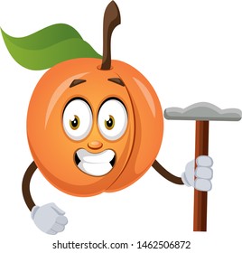 Aprikose mit Hammer, Illustration, Vektorgrafik auf weißem Hintergrund.