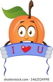 Apricot holding i love you sign, illustration, vector on white background.