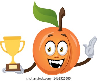 Apricot holding trophy, illustration, vector on white background.