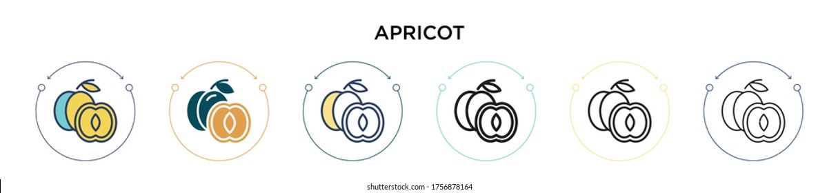 Apricot icon in filled, thin line, outline and stroke style. Vector illustration of two colored and black apricot vector icons designs can be used for mobile, ui, web