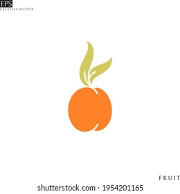 Apricot icon. Fresh fruit vector. Isolated apricot with leaves