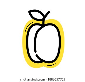 Icono de albaricoque en un fondo amarillo. Ilustración del vector