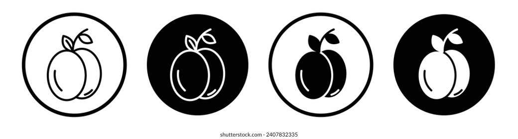 Apricot Icon Set. Pflaumenfrucht-Vektorsymbol in schwarz gefülltem und umrissenem Stil.