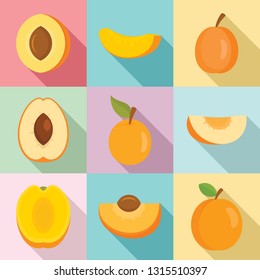 Apricot icons set. Flat set of apricot vector icons for web design