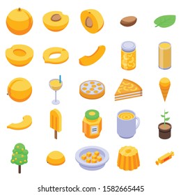 Apricot icons set. Isometric set of apricot vector icons for web design isolated on white background