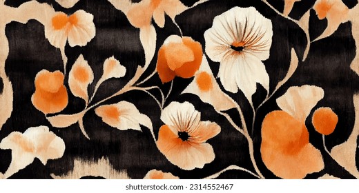 Apricot ikat tribal boho tie die colors flower seamless wallpaper. Motif ethnic handmade beautiful Ikat art. Ethnic abstract floral pink background art. 