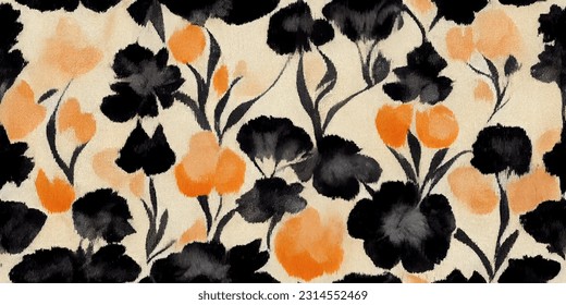 Apricot ikat tribal boho tie die colors flower seamless wallpaper. Motif ethnic handmade beautiful Ikat art. Ethnic abstract floral pink background art. 