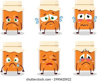 Apricot jam cartoon character with sad expression. Vector illustration