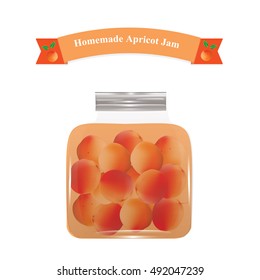 Apricot jam in a glass jar with label isolated on white background organic farm products