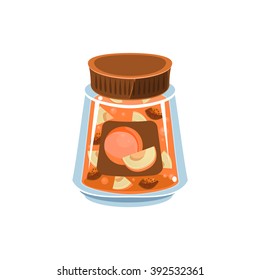 Apricot Jam In Transparent Jar Isolated Flat Vector Icon On White Backgroung In Simplified Manner