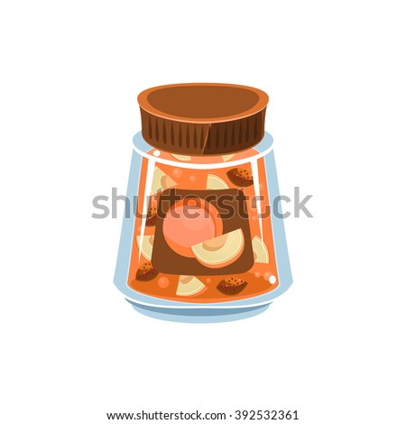 Apricot Jam In Transparent Jar Isolated Flat Vector Icon On White Backgroung In Simplified Manner
