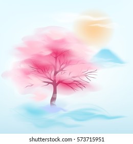 Apricot. Japan Cherry. Vector illustration. Card. Vector illustration. Springtime.