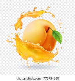 Apricot en jugo salpicado. Ilustración de frutas realistas