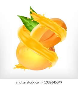 Apricot in juice splash. Vector icon. EPS10