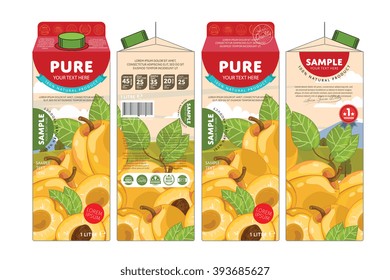 Apricot juice template packaging design vector illustration. Layout of apricot juice pack isolated on white background. 