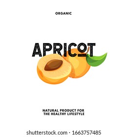 Apricot label. Fruits lettering badge design. Vector apricot logo design concept. Natural apricots tree plant emblem. Template of logo product with typography design and graphic sign of apricot.