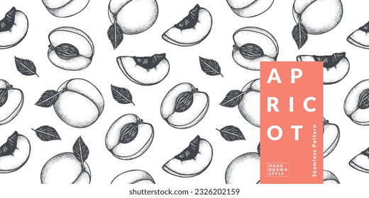 Apricot Label packaging design templates, Hand drawn style vector illustration. seamless pattern
