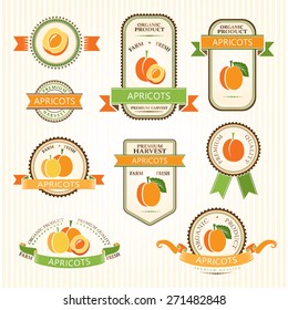 Apricot labels. Fruits badges and stickers collection.