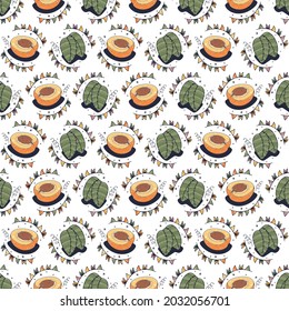 Apricot y hojas. Patrón sin brillo en un fondo blanco. Ilustración vectorial de corte.