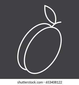 Apricot line icon, fruit and diet, vector graphics, a linear pattern on a black background, eps 10.
