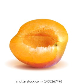 Apricot low poly. Fresh, nutritious, tasty apricot. Delicious and healthy dessert. Elements for label design. Vector illustration. Fruits ingredients in triangulation technique.
