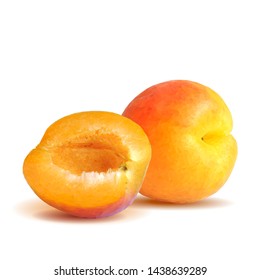 Apricot low poly. Fresh, nutritious, tasty apricot. Delicious and healthy dessert. Elements for label design. Vector illustration. Fruits ingredients in triangulation technique.