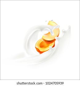 apricot in milk yoghurt 3d realistic illustration vector
