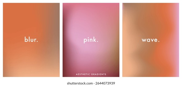 Apricot orange yellow and rose pink gradient background. Abstract aura texture. Summer autumn gradation pattern. Set of 3 vertical vector aesthetic bg for poster, social media, wedding design, banner
