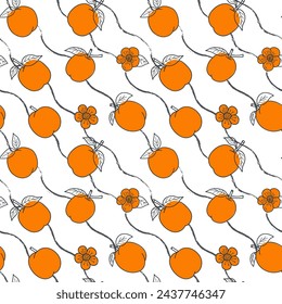 Apricot pattern, bright, juicy apricot, apricot blossoms, vector illustration