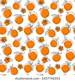 Apricot pattern, bright, juicy apricot, apricot blossoms, vector illustration