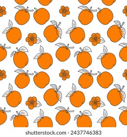 Apricot pattern, bright, juicy apricot, apricot blossoms, vector illustration