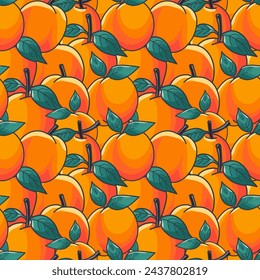 Patrón de albaricoque, brillante, albaricoque jugoso, flores de albaricoque, ilustración vectorial