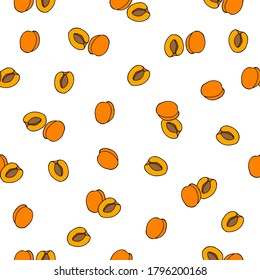 Apricot pattern. Doodle style. Vector illustration. Apricots on white background.