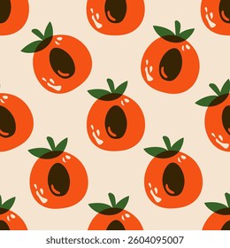 Apricot pattern. Seamless print apricots fresh organic fruits, cute cartoon background with half apricot and leaves for wrapping paper textile fabric design. Vector texture.