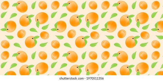 Apricot, peach or apple vector pattern. Fruits with leaves. Trendy hand drawn textures. Summer tropical background. Modern design for wrapping paper, cover, packaging, interior decor. Vector EPS10