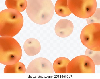 Apricot or peach on transparent background. Flying ripe apricot or peach for your creative graphic design. Vector illustration. Eps 10