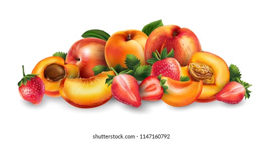 Apricot, peach and strawberry