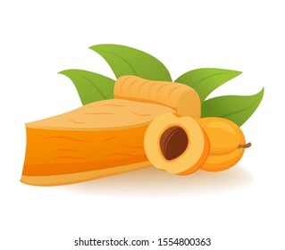Apricot pie Slice topping whipped cream. Tropical fruit dessert concept. Realistic vector illustration.Pastry cake.Peach pie